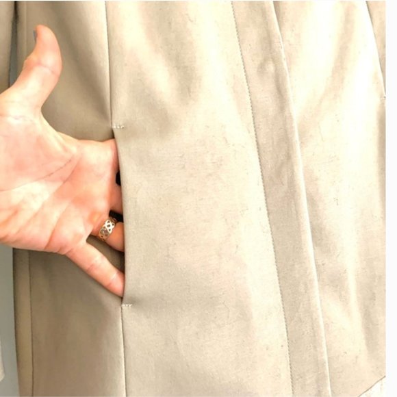 Trench Coat Camel Color Mock Turtleneck Collar Mid Length - Picture 6 of 9